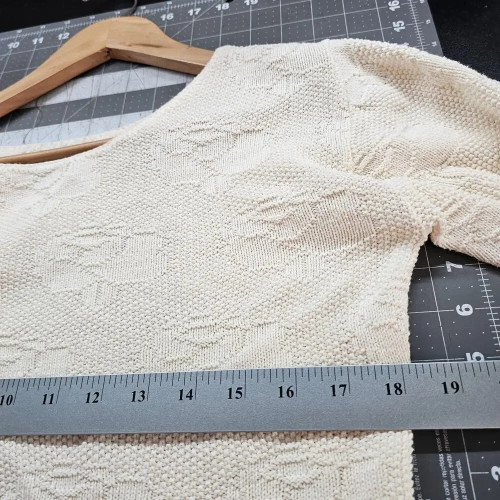 Vintage Wrangler Sweater Women Med White Floral Knit Twee Preppy Cottage 80s